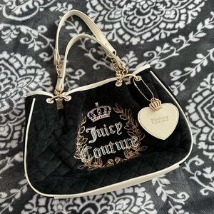 Juicy Couture Black and Cream Embroidered Shoulder Bag
